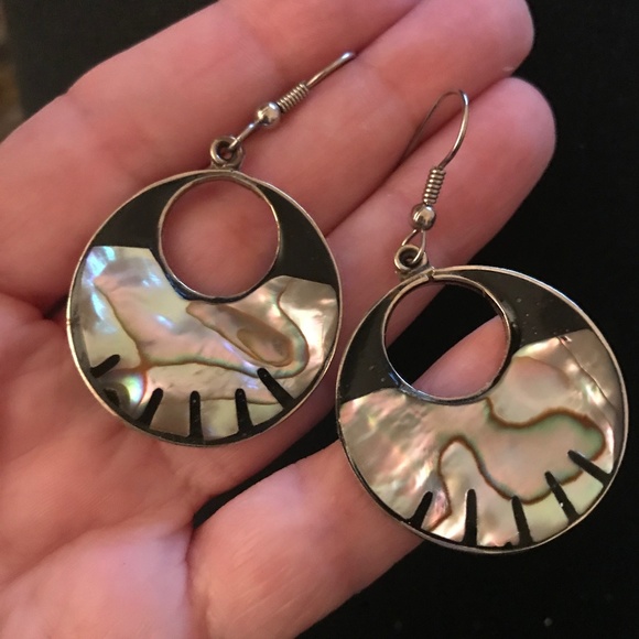 Enamel Mother of Pearl Silver Modern Earrings MOP Mexico - Picture 6 of 6